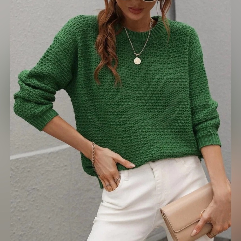 Universal Thread Textured Knit Green Crewneck Pul… - image 3